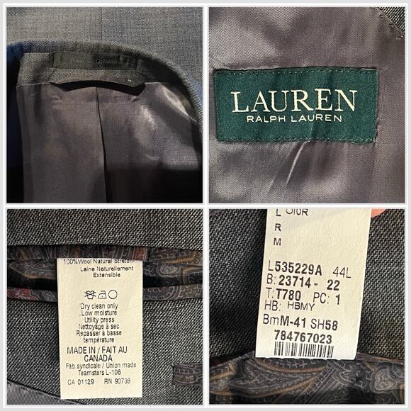 Ralph Lauren LRL Mens 44L 38x32 Gray Nailhead Quality Suit Modern - Picture 16 of 16